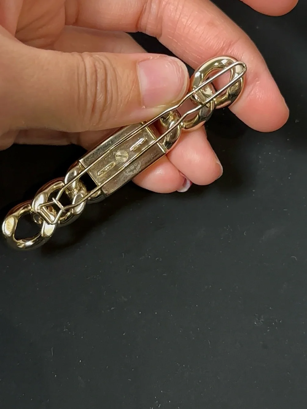 Chanel Gold-Tone Chain hair clip with Crystal Logo Plaque